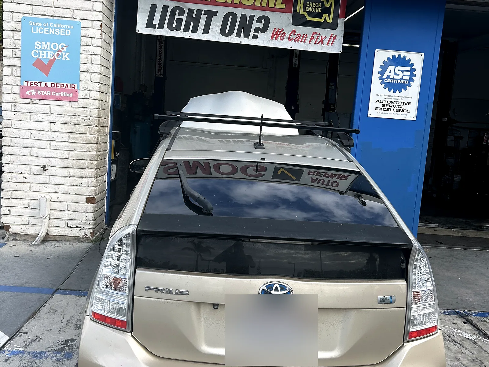 Oil change in Encinitas, CA: Toyota Prius at our bay door